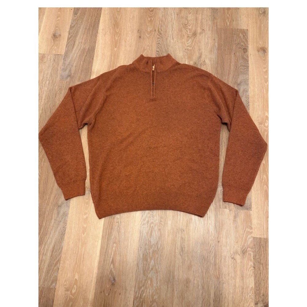 Peter Millar Men's XL Quarter Zip Sweater Rust Orange Merino Wool Cashmere